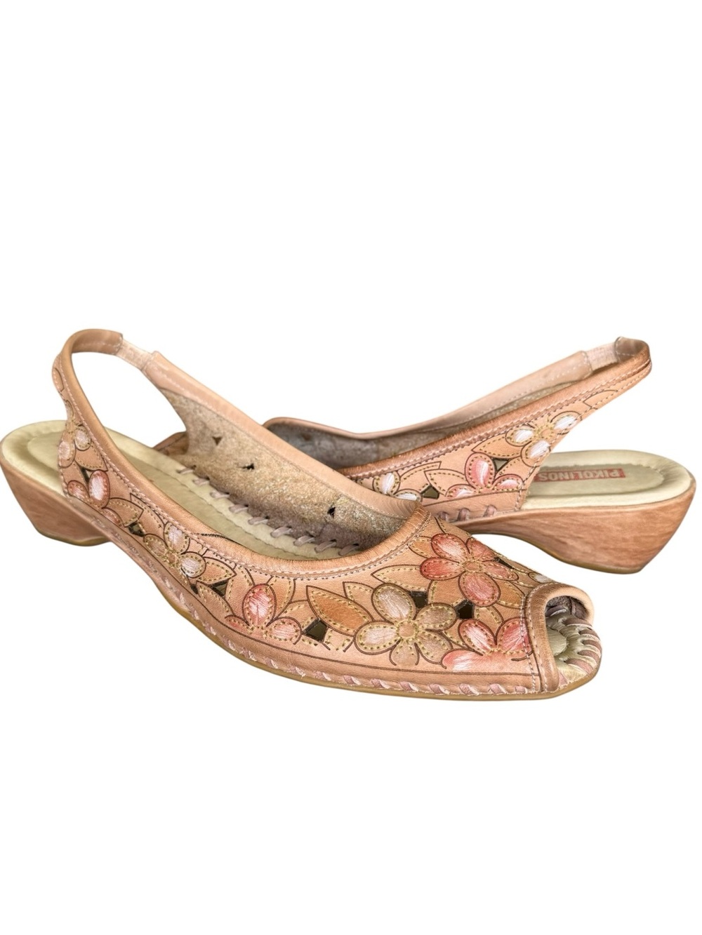PIKOLINOS Floral Leather Slingback Sandals